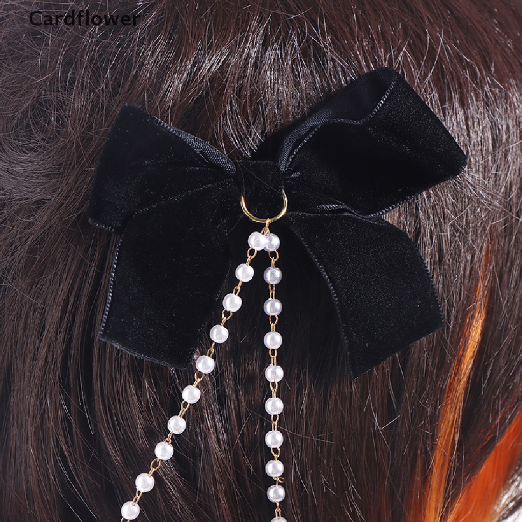 &lt; Cardflower &gt; Kẹp Tóc Dạng Chuỗi Hạt Ngọc Trai Nơ Tua Rua Lò Xo Bằng Ruy Băng Nhung Cho Nữ Đang Giảm Giá