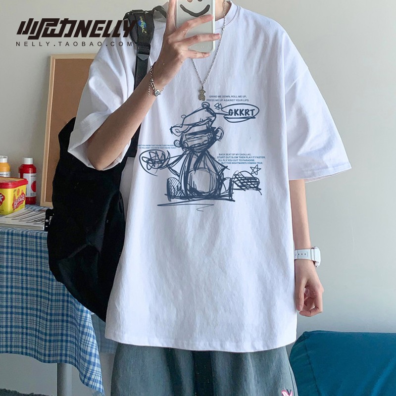 Little Nili T-shirt ngắn tay xu hướng hip-hop mùa hè unisex quần áo phong cách Hồng Kông cỡ lớn Hàn Quốc
