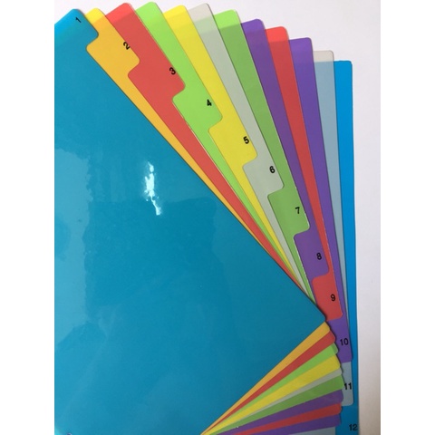 Bìa phân trang nhựa 12 số màu
