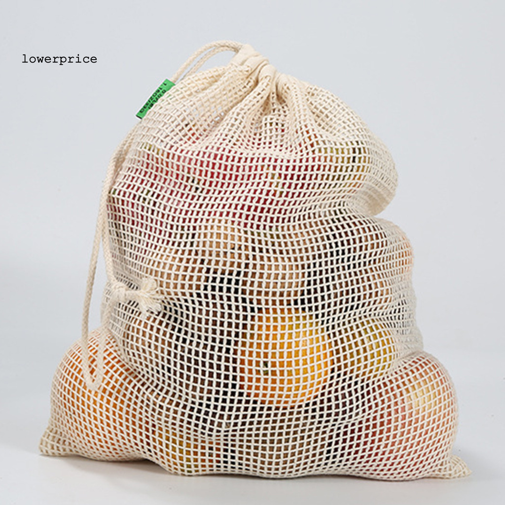 LP*Shopping Bag Reusable Large Capacity Cotton Fruit Vegetable Produce Mesh Tote for Outdoor