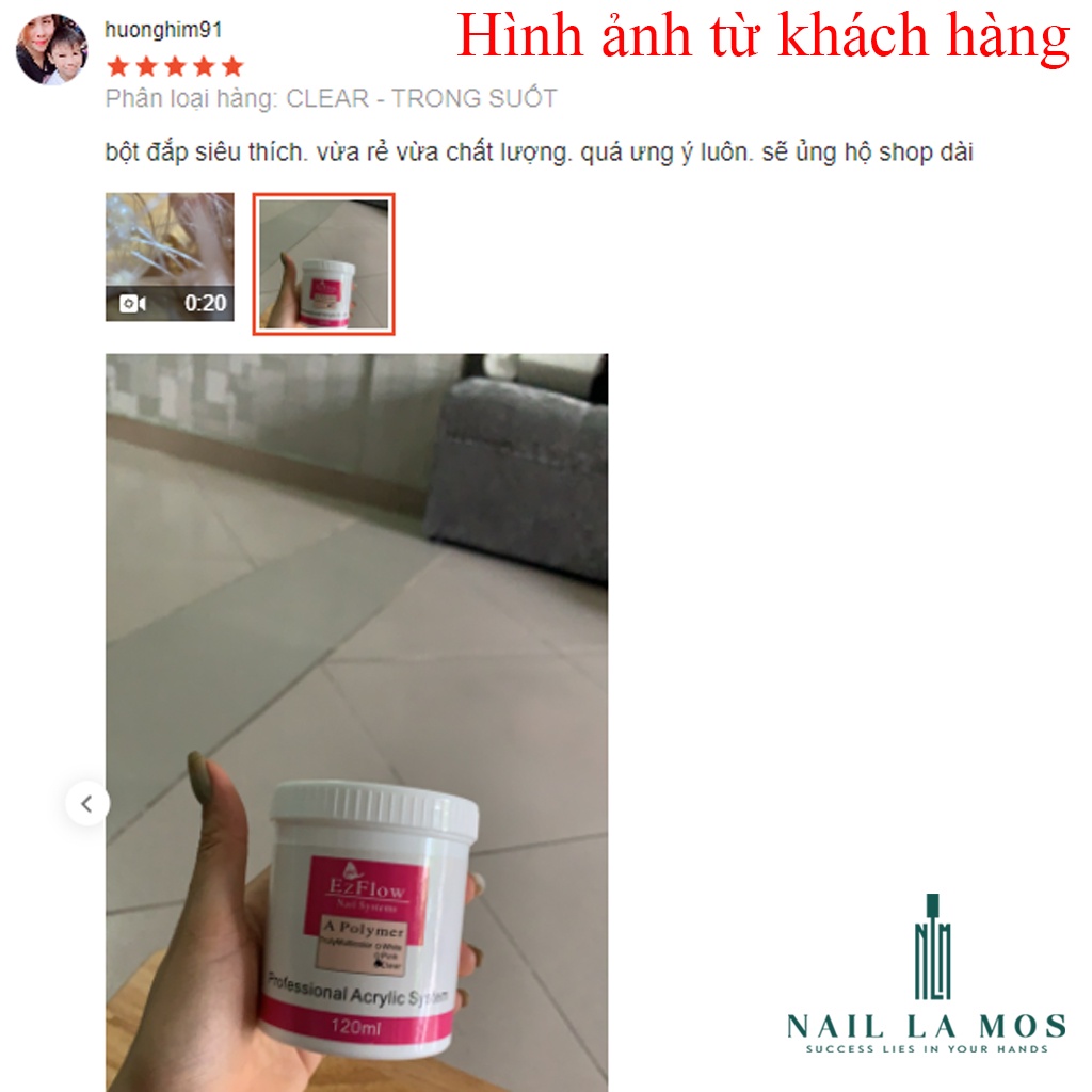 Bột đắp móng Ezflow 120ml chính hãng rất mịn và dẻo, không vón cục - Polymer Nail Powder đủ 3 màu white, pink, clear