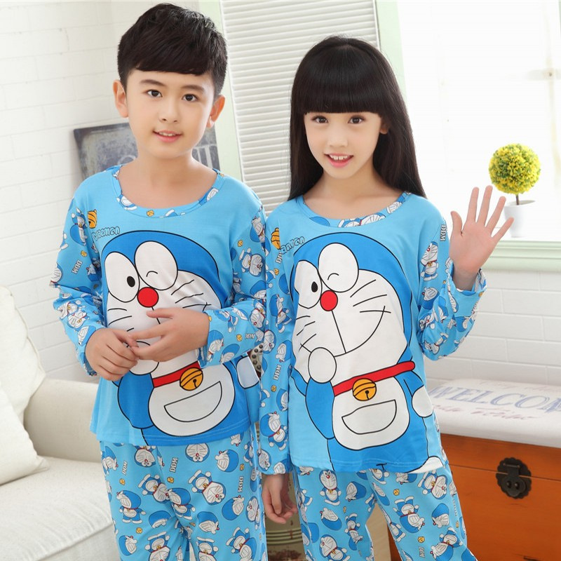 Áo Thun Cổ Tròn Dài Tay In Hình Doraemon Đáng Yêu Cho Bé