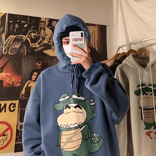 Áo sweater hoodie in hình khủng long dáng rộng nhiều màu cho nam