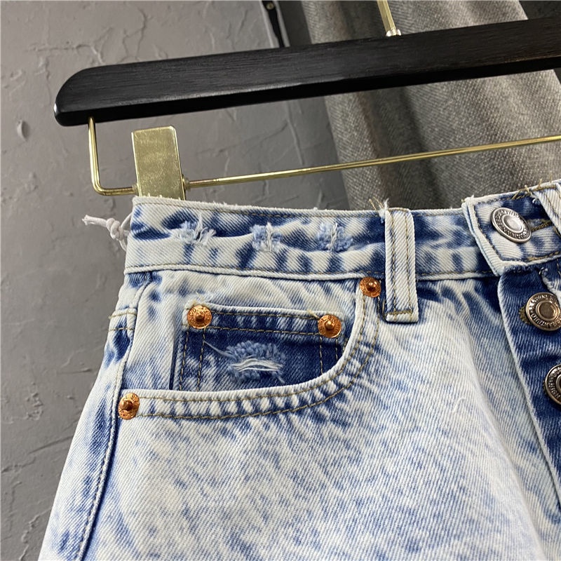 Quần Short Denim Chữ A Lưng Cao Ống Rộng Thời Trang Mùa Hè Phong Cách Hàn Quốc Cho Nữ