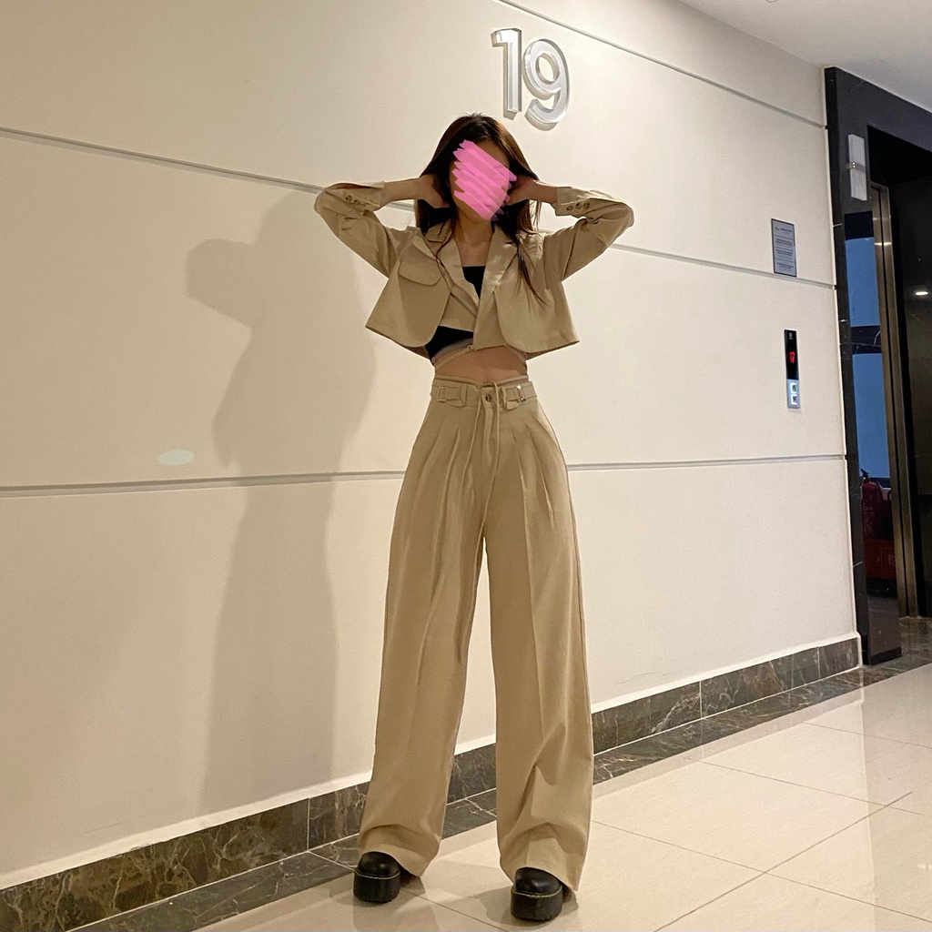 [Mã FAMARAL1 giảm 10K đơn 50K] Quần ống rộng ulzzang 2 khoen kim loại bên