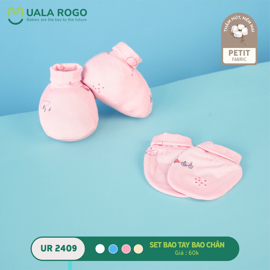 SET Bộ mũ &amp; bao tay chân Uala rogo vải petit sơ sinh ( CHÍNH Hãng UalaRogo )