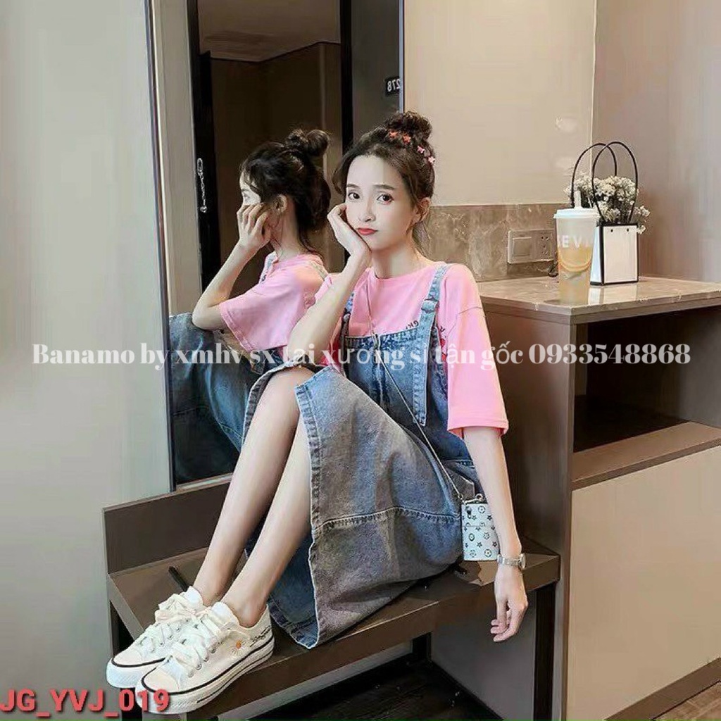 Váy yếm JEAN nữ xẻ giữa phối khóa kéo trước phong cách hàn quốc thời trang Banamo Fashion 563 | BigBuy360 - bigbuy360.vn