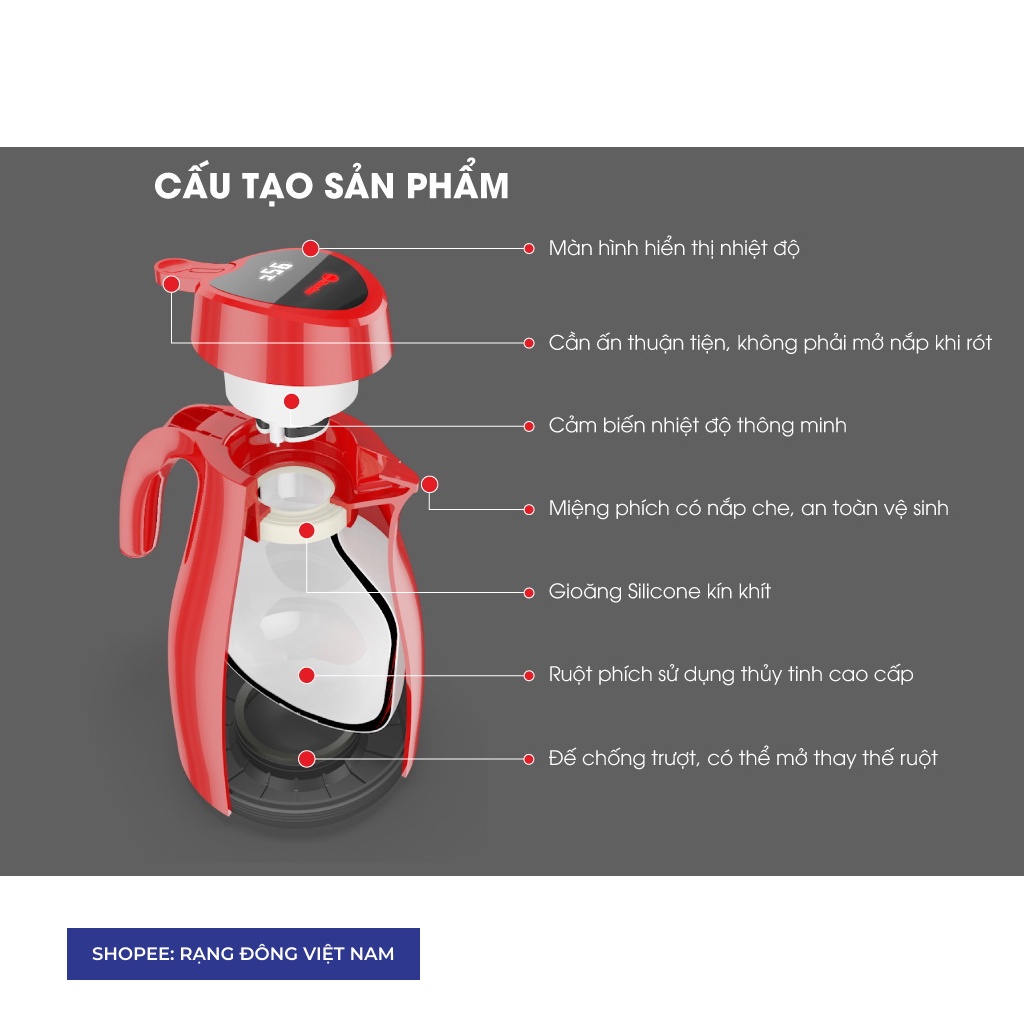Phích Rạng Đông hiển thị nhiệt độ thông minh-Dung tích 1,5 lit-Model: RD-1542 N3.E-Bảo hành 12 tháng