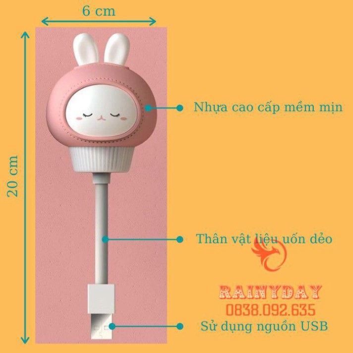 Đèn ngủ mini có điều khiển từ xa remote cắm điện usb hình thú con gấu con thỏ cute dễ thương