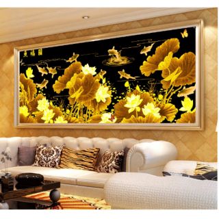 Tranh thêu chữ thập 3d cửu ngư quần hội cá chép chơi trăng tuyệt đẹp kèm hình thật
