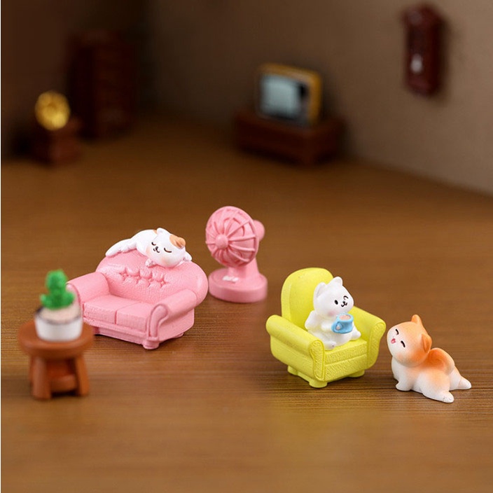 Decor bàn gia đình mèo boss mini và phụ kiện mini trang trí cùng nhà búp bê, Dollhouse DIY