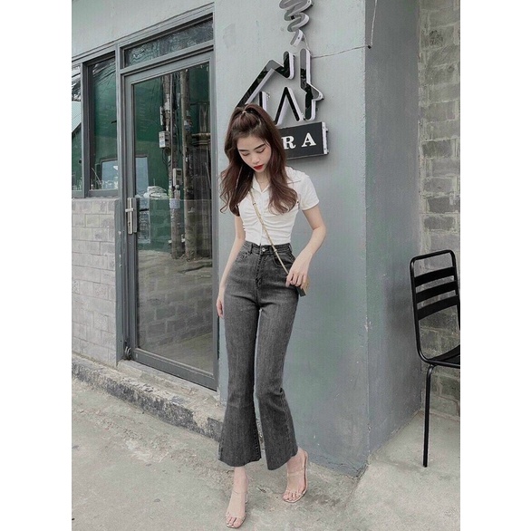 Quần jeans dài trơn ống loe 9 tất