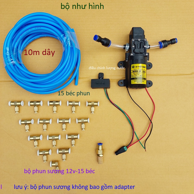 Bộ máy bơm phun sương ,tưới lan , làm mát 5 béc đến 30 béc , máy bơm mini 12v( bộ không nguồn)