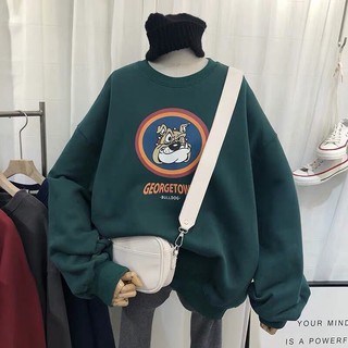 áo sweater vải nỉ lót bông dày dặn in Bulldog