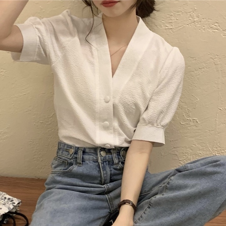 [SẴN] Áo croptop kiểu sơ mi nữ ngắn tay Ulzzang Quảng Châu ASC1