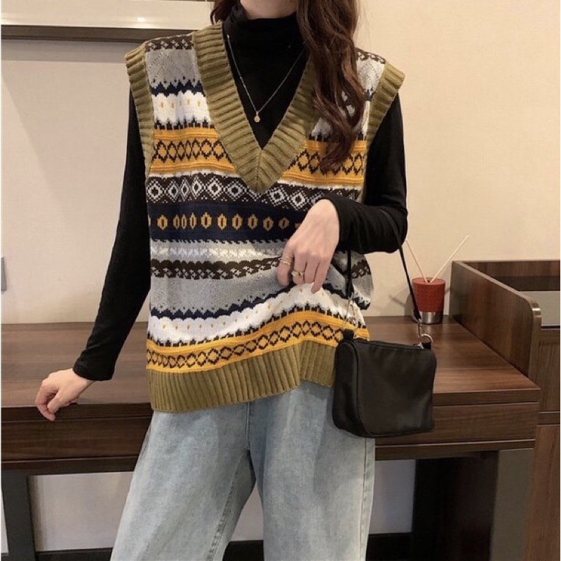 [HÀNG ORDER] Áo gile len retro jacquard thổ cẩm chất đẹp hàng Quảng Châu, áo gile thời trang nam nữ Ulzzang Wind | BigBuy360 - bigbuy360.vn