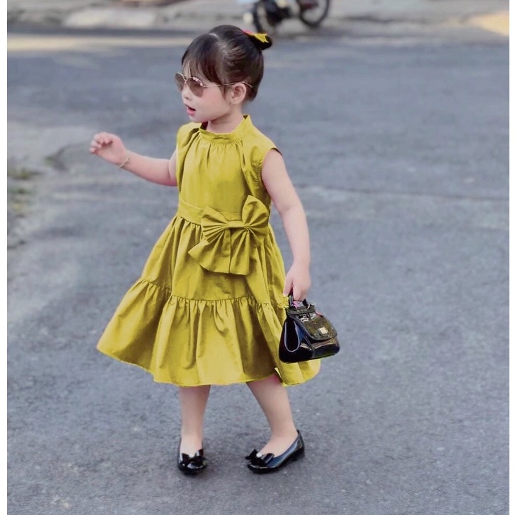 Váy xòe bé gái, cặp váy thô nến nơ hông dáng xòe cho bé size 12-35kg