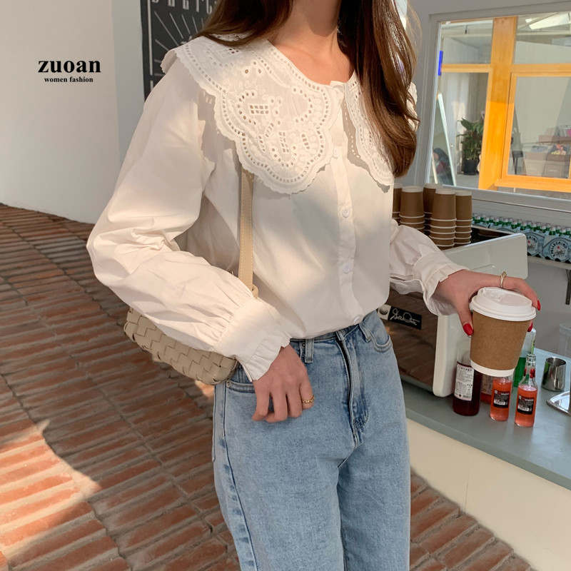 SUXI Áo Sơ Mi Tay Dài Thêu Hoa Thời Trang Retro Cho Nữ