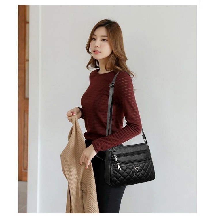 Momo Túi Đeo Chéo Vai Bằng Da Thật Thêu Họa Tiết Mới Cho Phụ Nữ Trung Niên