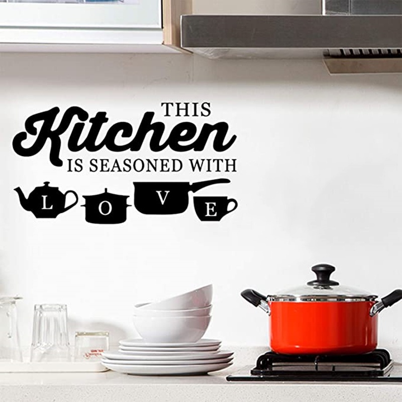 Miếng dán tường trang trí in chữ &quot;Seasoned with Love&quot; chống thấm nước có thể tháo gỡ cho nhà bếp