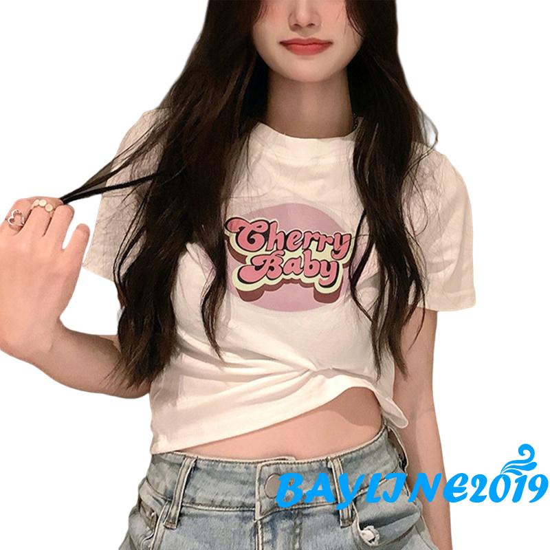 Áo Thun Tay Ngắn Cổ Tròn In Họa Tiết Thời Trang Xuân Hè Cho Nữ