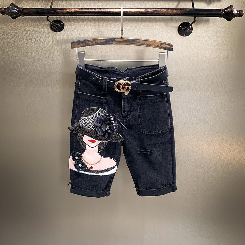 Quần Short Denim Rách Lưng Cao Màu Đen Phong Cách Hàn Quốc Thời Trang Mùa Hè 2022 Cho Nữ