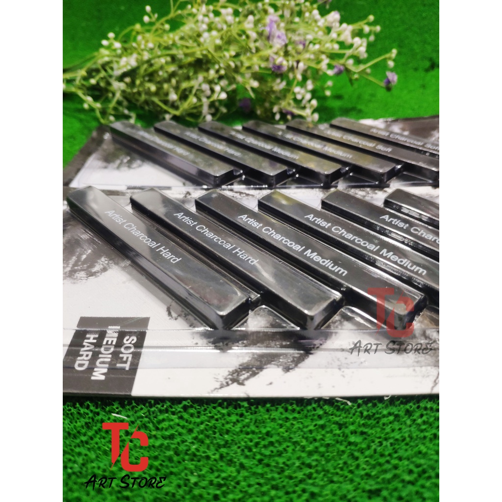 Bộ than nén/ Compressed charcoal set (gồm 6 cây, 3 loại mềm, trung, cứng) - Than vuông, than nén, Charcoal stick