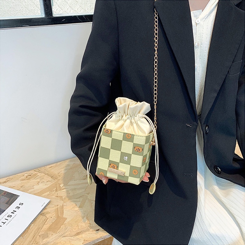 Túi rút dây IELGY mini họa tiết kẻ ô dành cho nữ