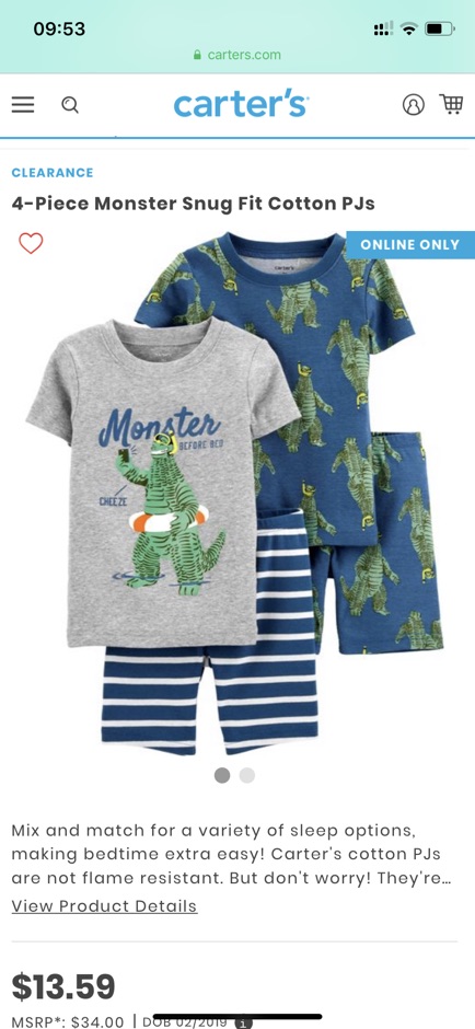 Set 2 bộ pijama carter’s