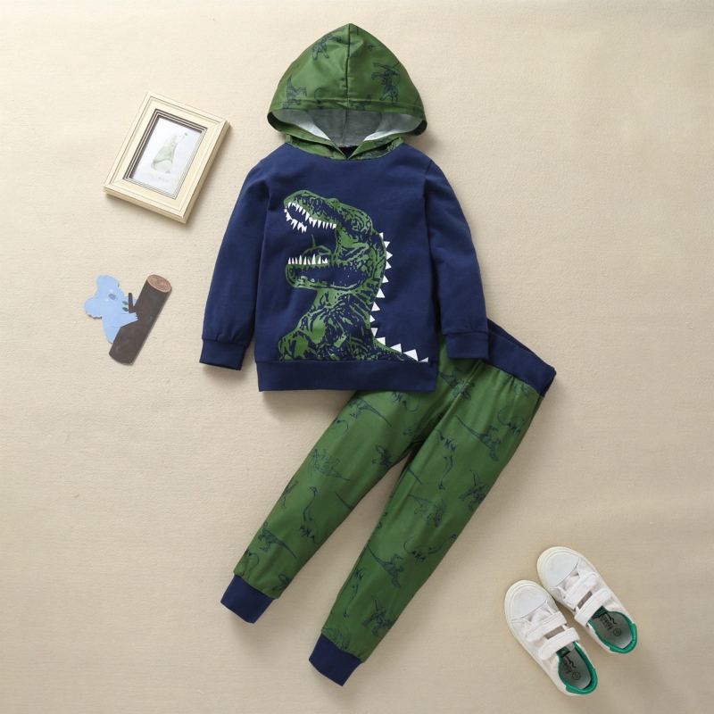 Mới Bộ Đồ 2 Món Áo Hoodie Cotton + Quần Dài In Hình Khủng Long Dễ Thương Cho Bé Gái 1-6 Tuổi