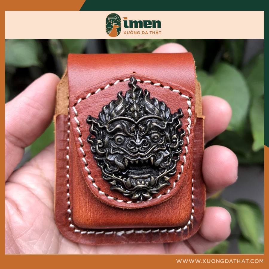 Hình Rồng đỏ -  [Da bò thật] [Phụ kiện] Bao da đựng Zippo gắn thắt lưng , bao da bò Handmade