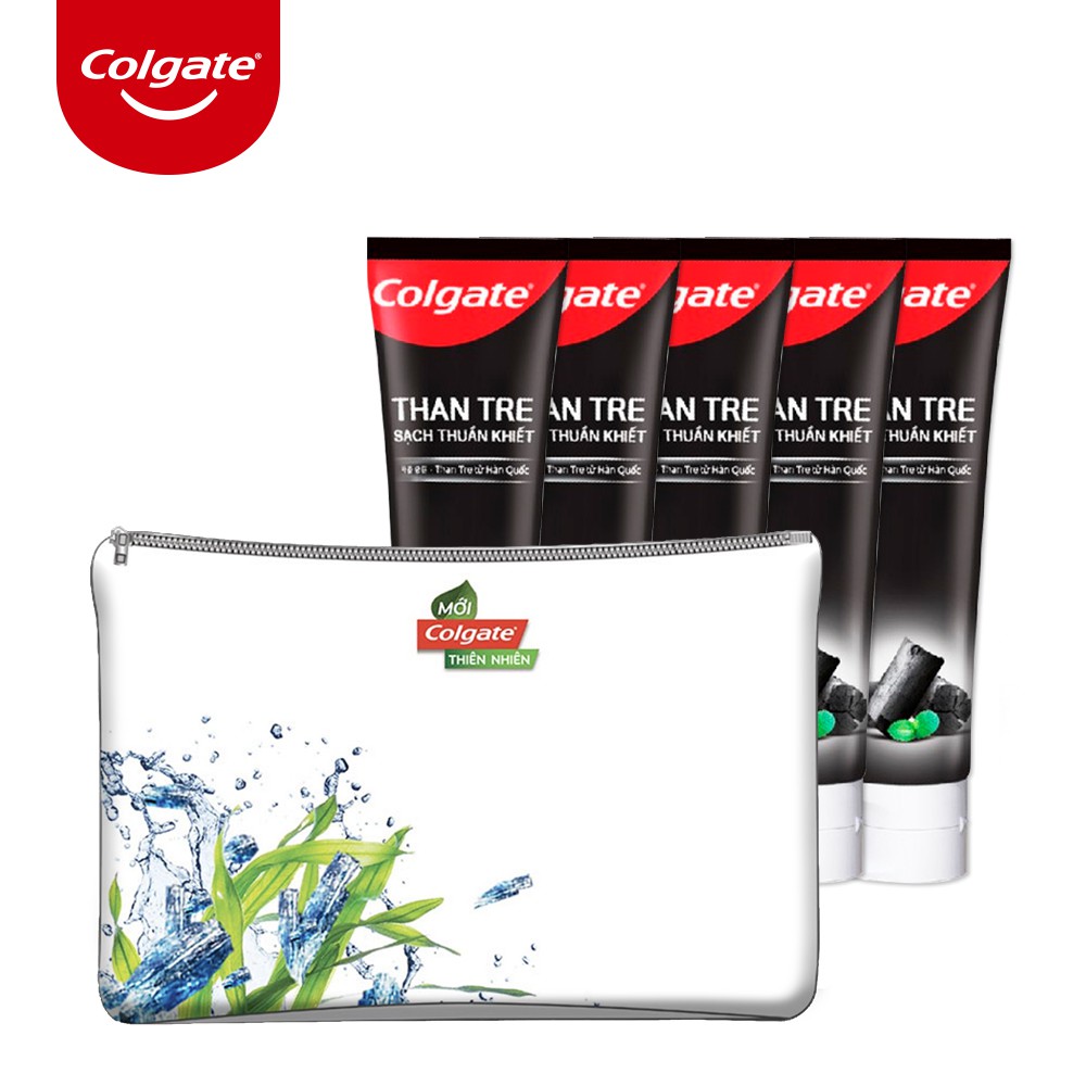 [HB Gift] Combo 5 Kem đánh răng Colgate than tre Hàn Quốc 40g + Túi cầm tay thiên nhiên