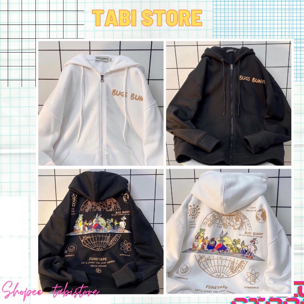 Áo khoác hoodie nỉ bông dáng rộng unisex dưới 75kg chất nỉ bông cotton tabistore - Bugs Bunny