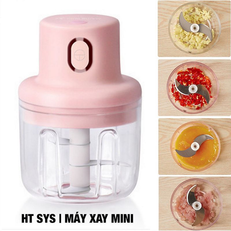 RẺ VÔ ĐỐI] Máy Xay Mini Sạc Điện, Có Cổng Sạc Usb, Xay Hành, Tỏi, Rau Củ Quả