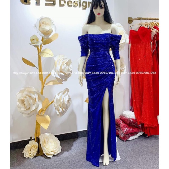 Đầm Maxi trễ vai kim sa TRIPBLE T DRESS - Size M/L