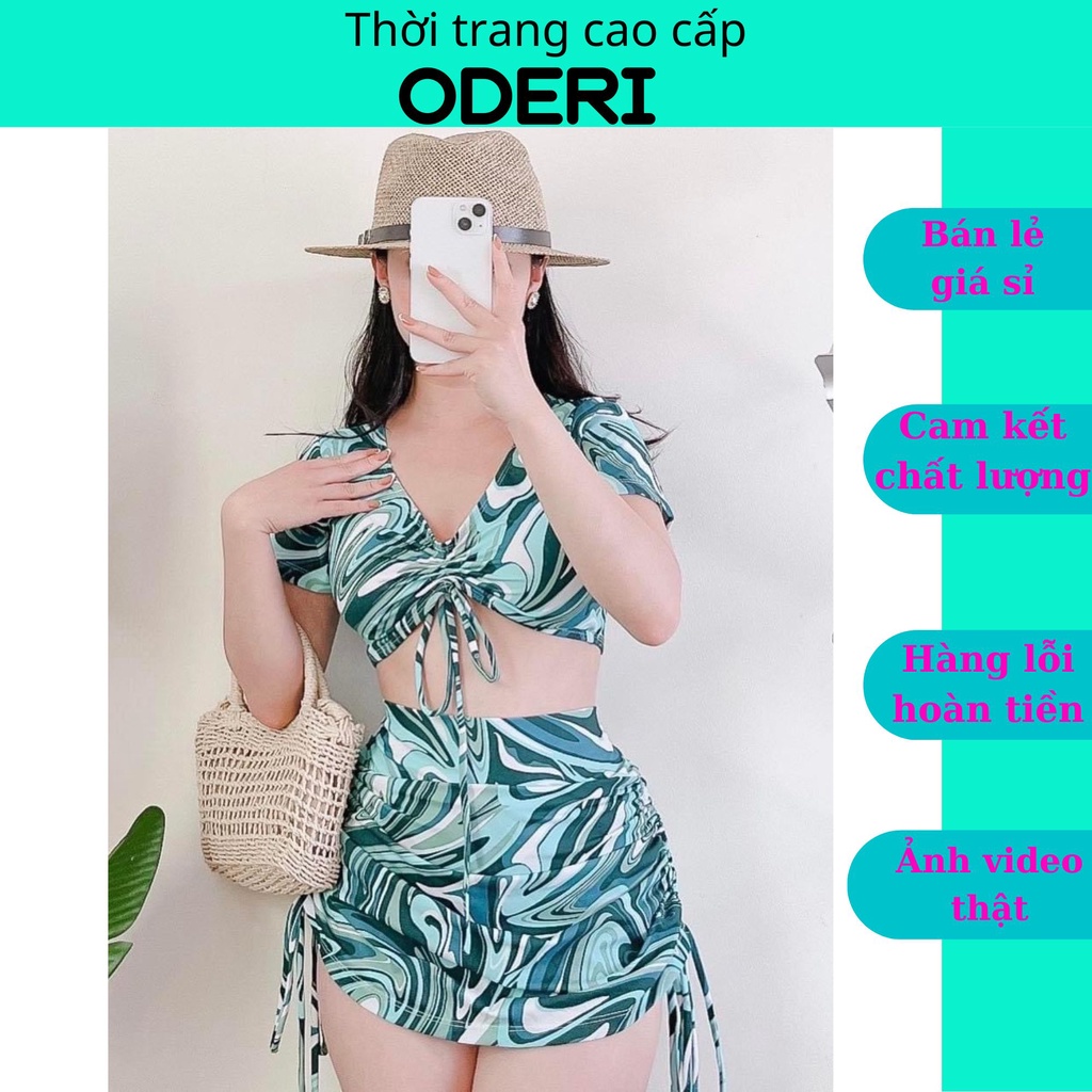 Bikini, Đồ Bơi Đi Biển Hai Mảnh Áo Rút Ngực VÁY Rút Dây Hai Bên Hông Dễ Thương Mẫu Mới ODERI HM-103