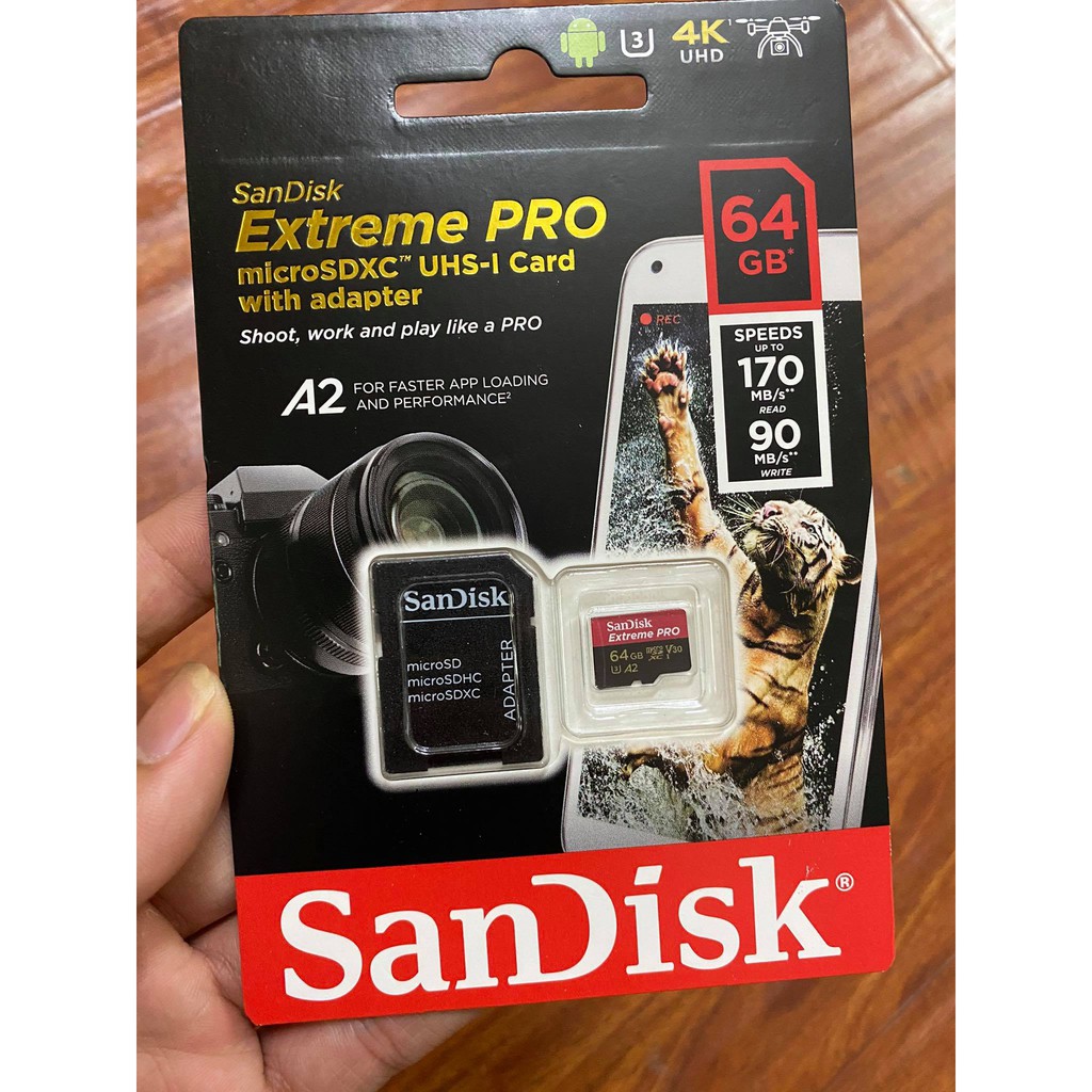 Thẻ nhớ MicroSDXC SanDisk Extreme PRO A2 - 64GB V30 U3 Class 10 UHS-I 170MB/s (SDSQXCY-064G-GN6MA) | BigBuy360 - bigbuy360.vn