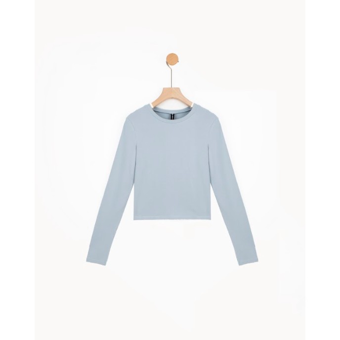 Áo len crop top rib cổ tròn ôm xanh ghi 1TS5002 ADORE DRESS