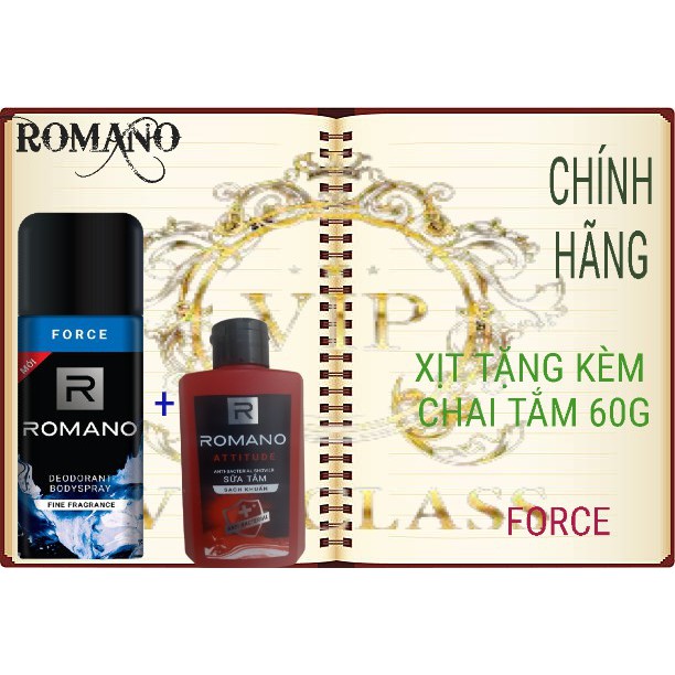 ROMANO_ XỊT KHỬ MÙI ROMANO FORCE (XANH DƯƠNG) 150ML KÈM CHAI TẮM 60G ( TÙY Ý)