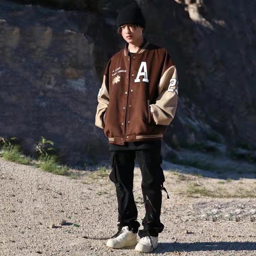 Áo khoác bomber varsity nam nữ màu nâu hot trend 2022 2 lớp Ulzzang Unisex - All.Streetwear