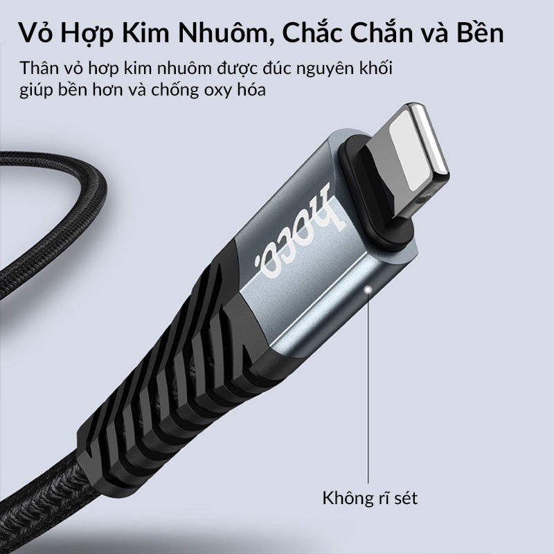 Cáp Sạc Nhanh Hoco X38 USB to Lightning, Cáp Sạc Nhanh 2.4A Dây Bện Chống Gãy, Chống Rối, Dùng Cho iPhone, iPad - Dài 1M