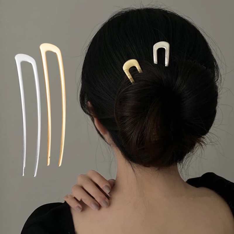 1 Trâm Cài Tóc Hình Chữ U Bằng Kim Loại Chống Trượt Phong Cách Retro Thanh Lịch Dành Cho Nữ