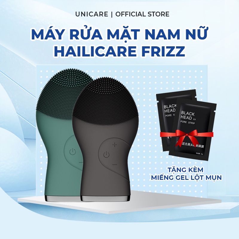 Máy rửa mặt cho nam Hallicare Frizz - Máy rửa mặt silicone cao cấp &amp; bào hành 6 tháng - TẶNG mặt nạ lột mụn