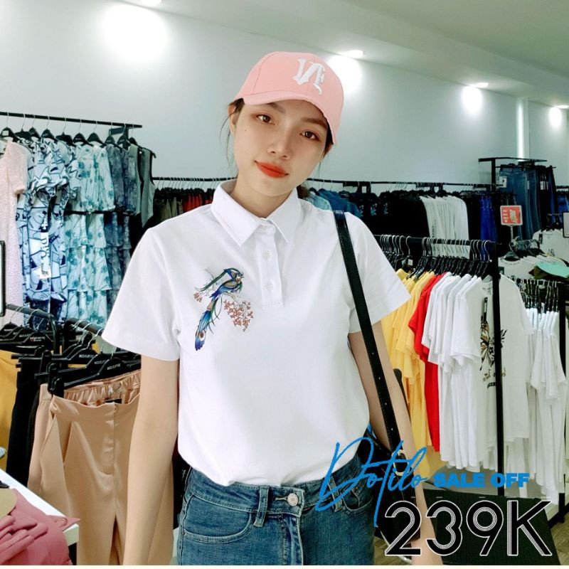 Áo thun có cổ màu trắng in hình Bird Polo ( poloa379)