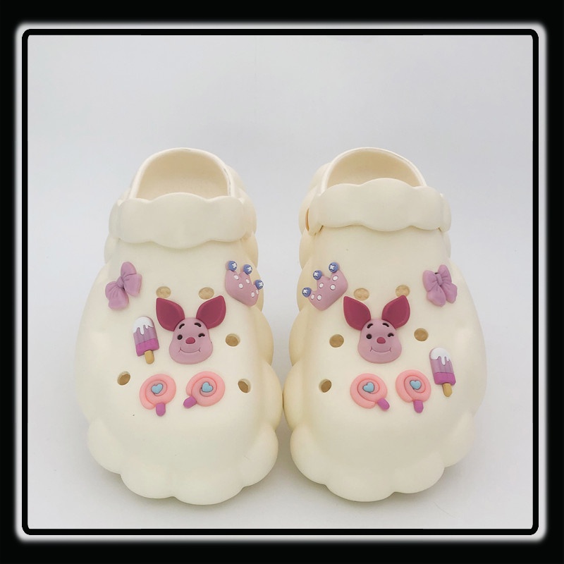 Bộ Phụ Kiện Khóa Giày Crocs Ba Chiều Bằng PVC Hình Gấu Hoạt Họa Jibbitz Dễ Thương Làm Quà Tặng Cho Bé