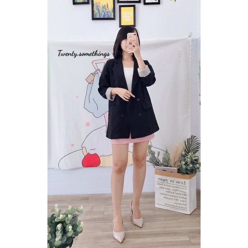 ÁO BLAZER ĐEN 2 LỚP ULZZANG HÀN QUỐC (ảnh thật/sẵn/có video) NoBrandtuyết mưa