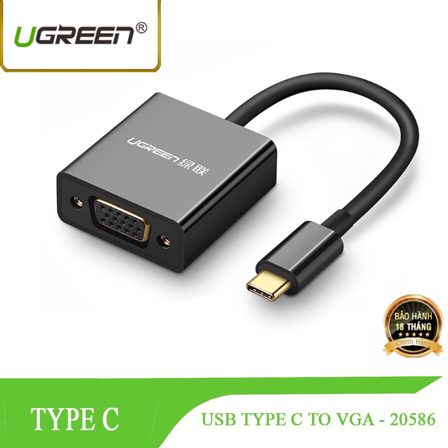 Cáp chuyển đổi USB Type-C sang VGA Ugreen 20586 Đen CHÍNH HÃNG BẢO HÀNH 18 THÁNG