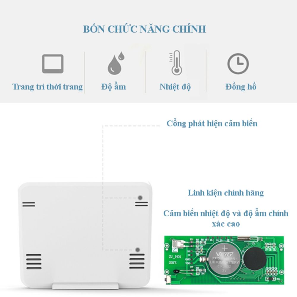 Nhiệt ẩm kế điện tử 3 trong 1 nhiệt kế phòng đo nhiệt độ và độ ẩm chính xác cao (tặng kèm pin cúc áo CR2032)