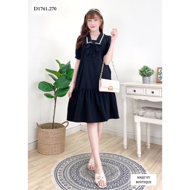 [Mã SKAMFSW175 giảm 10K đơn 50K] Váy đuôi cá viền cổ from rộng bầu bí bon chen thoải mái chất đũi hàn