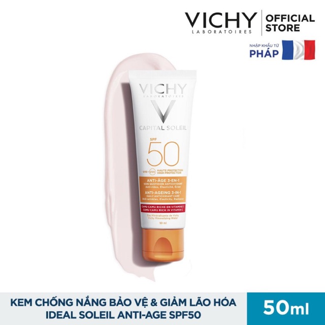 Vichy Chính Hãng- Kem Chống Nắng Chống Lão Hoá Vichy Ideal Soleil Anti Age SPF50+ 50ml